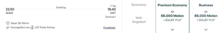 Miles And More Praemienflug Lot Business Class Warschau Tokio Narita August 2025
