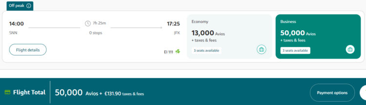 Aerclub Praemienflug Aer Lingus Business Class Shannon New York
