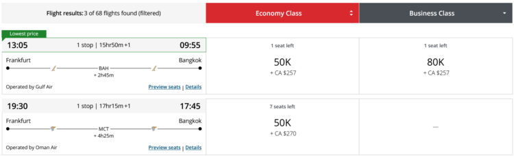Aeroplan Praemienflug Gulf Air Business Class Frankfurt Bangkok