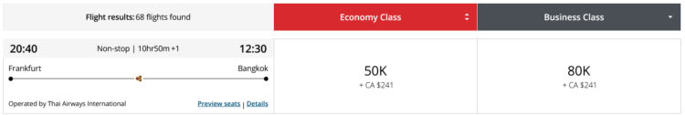 Aeroplan Praemienflug Thai Airways Business Class Frankfurt Bangkok