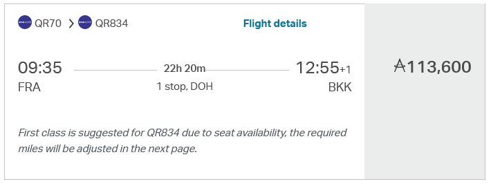 Asia Miles Qatar Airways Business First Class Frankfurt Bangkok