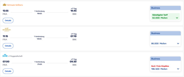 Flying Blue Praemienflug Vietnam Airlines Business Class Frankfurt Bangkok