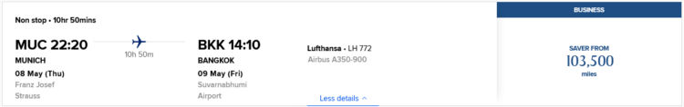 Krisflyer Praemienflug Lufthansa Business Class Muenchen Bangkok