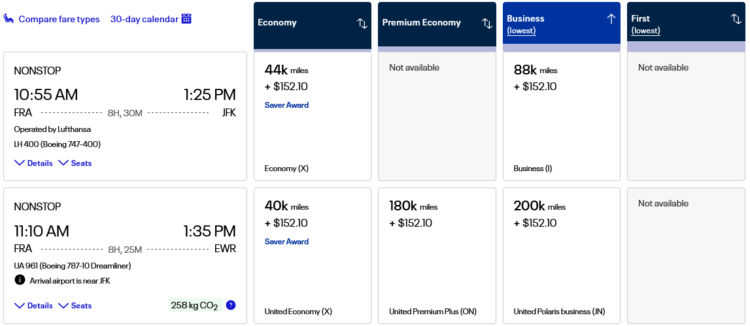 Mileage Plus Praemienflug Lufthansa Business Class Frankfurt New York