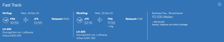 Miles And More Praemienflug Lufthansa Business Class Frankfurt New York