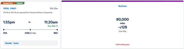 Skymiles Praemienflug Vietnam Airlines Business Class Frankfurt Bangkok