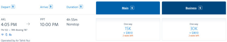 Aadvantage Praemienflug Air Tahiti Nui Business Class Auckland Papeete
