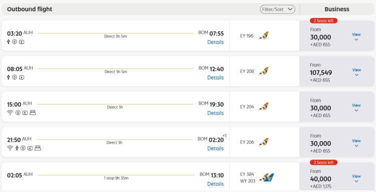 Etihad Guest Praemienflug Etihad Business Class Abu Dhabi Mumbai
