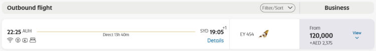 Etihad Guest Praemienflug Etihad Business Class Abu Dhabi Sydney