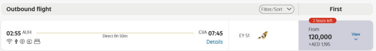 Etihad Guest Praemienflug Etihad First Class Abu Dhabi Genf
