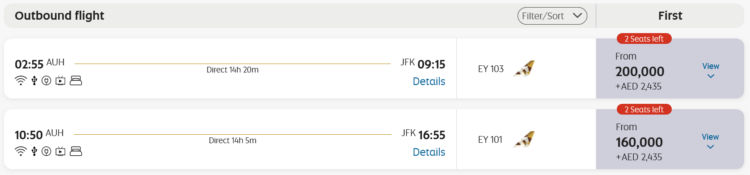Etihad Guest Praemienflug Etihad First Class Abu Dhabi New York