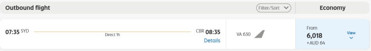 Etihad Guest Praemienflug Virgin Australia Economy Class Sydney Canberra