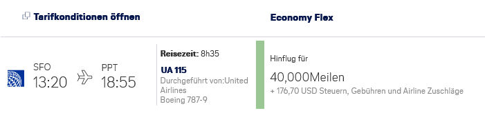 Miles And More Praemienflug United Economy Class San Francisco Papeete