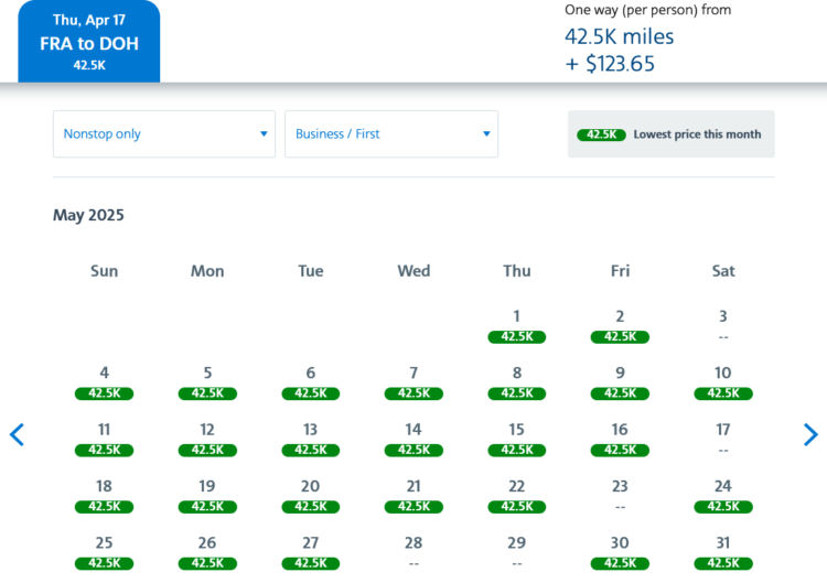 Aadvantage Kalender Business Class Frankfurt Doha