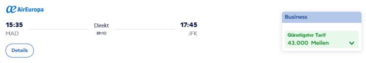 Flying Blue Praemienflug Air Europa Business Class Madrid New York