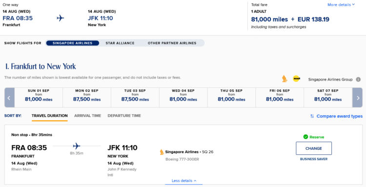 Krisflyer Praemienflug Singapore Airlines Business Class Frankfurt New York 2