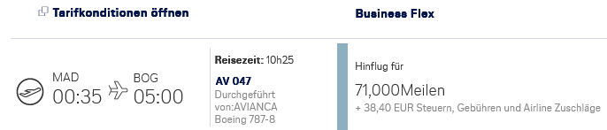 Miles And More Praemienflug Avianca Business Class Madrid Bogota