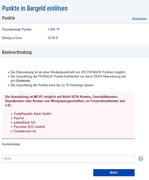 Payback Punkte Auszahlen Lassen Kontonummer August 2024