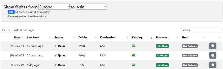 Seats Aero Verfuergbarkeiten Qsuites Europa Asien