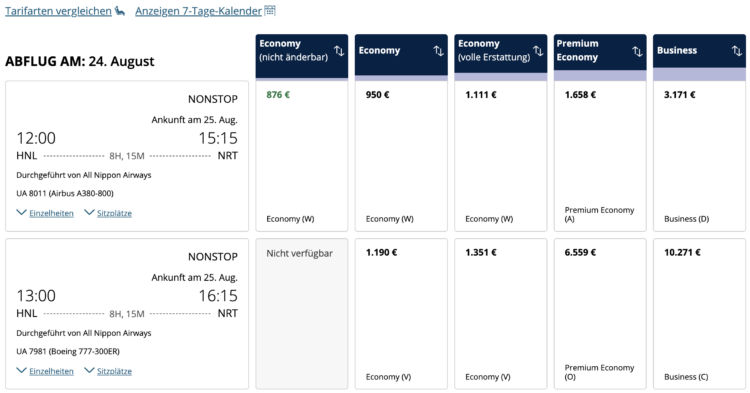Ana Premium Economy Airbus A380 Preise United