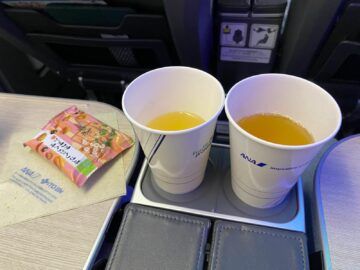 Ana Premium Economy Airbus A380 Wein Snacks Heisse Brühe