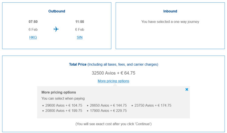 Executive Club Praemienflug Cathay Pacific Business Class Tokio Singapur Preisoptionen