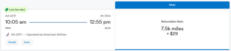 Mileage Plan Praemienflug American Airlines Economy Class Miami Aruba