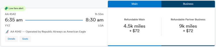 Mileage Plan Praemienflug American Airlines New York Toronto