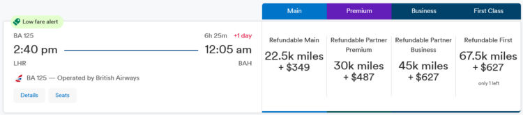 Mileage Plan Praemienflug British Airways First Class London Bahrain