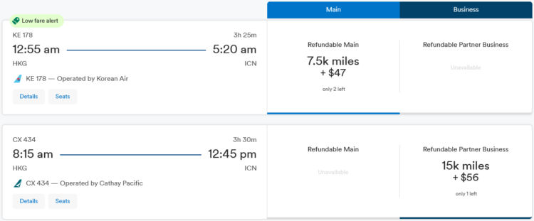 Mileage Plan Praemienflug Cathay Pacific Business Class Hongkong Seoul