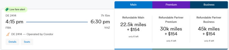 Mileage Plan Praemienflug Condor Business Class Frankfurt Halifax