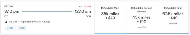 Mileage Plan Praemienflug Qatar Airways First Class Istanbul Doha
