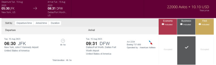 Privilege Club Praemienflug American Airlines Business Class New York Dallas