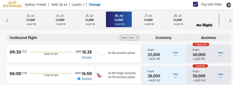Etihad Guest Praemienflug Sydney Nadi
