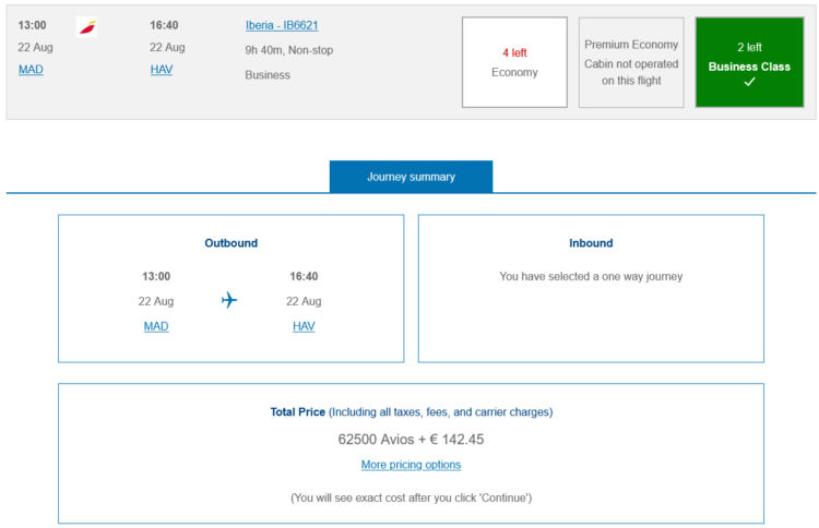 Iberia Plus Praemienflug Iberia Business Class Madrid Havanna