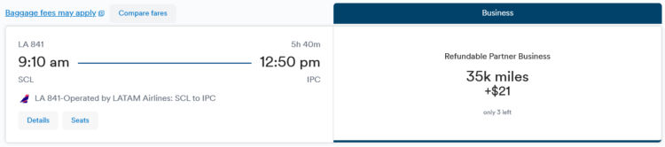 Mileage Plan Praemienflug Latam Business Class Santiago Osterinsel