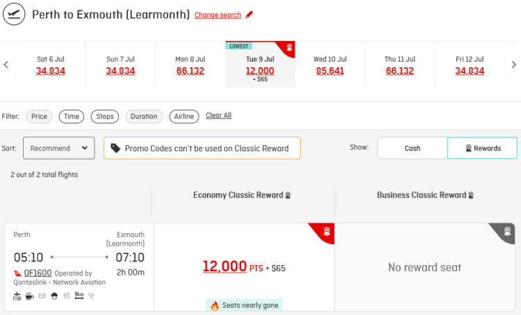 Qantas Frequent Flyer Praemienflug Qantas Link Perth Exmouth