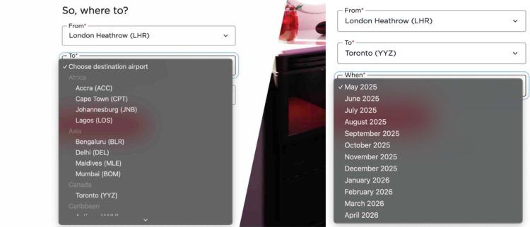 Virgin Atlantic Reward Seat Checker Strecken