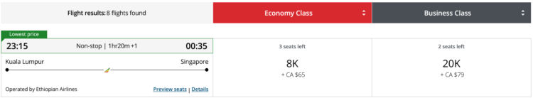Aeroplan Praemienflug Ethiopian Kuala Lumpur Singapur