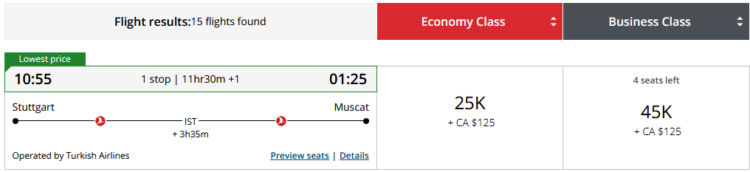 Aeroplan Pramienflug Turkish Airlines Business Class Stuttgart Istanbul Muscat