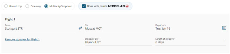 Aeroplan Stopover Multi City Suchmaske Str Ist Mct