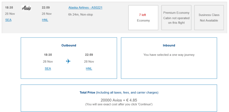 British Airways Club Praemienflug Alaska Airlines Economy Class Seattle Honolulu