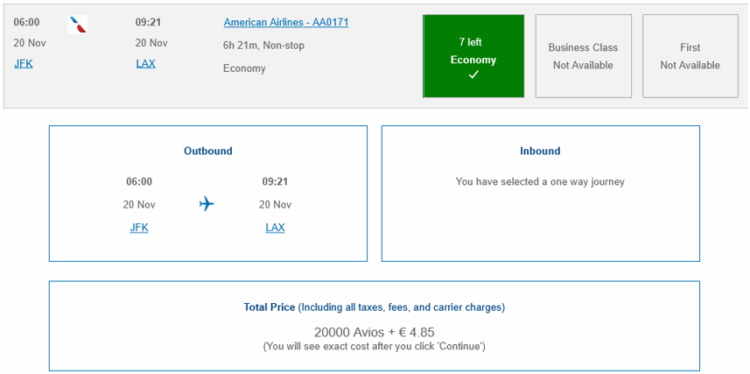 British Airways Club Praemienflug American Airlines Economy Class New York Los Angeles