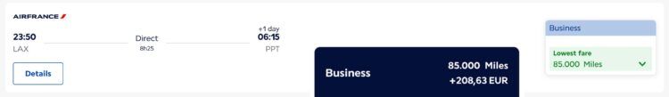 Flying Blue Praemienflug Air France Business Class Los Angeles Papeete