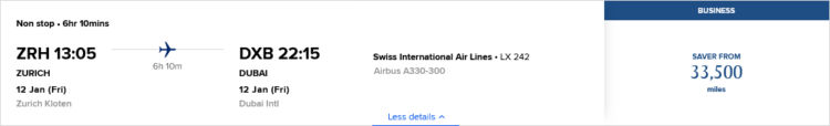 Krisflyer Praemienflug Swiss Business Class Zrh Dxb