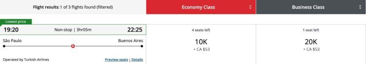 Aeroplan Praemienflug Turkish Business Class Sao Paulo Buenos Aires