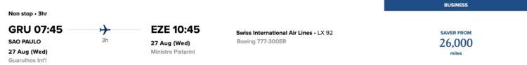 Singapore Krisflyer Praemienflug Swiss Business Class Sao Paulo Buenos Aires