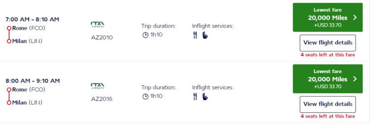 Flying Blue Praemienflug Ita Airways Business Rom Linate