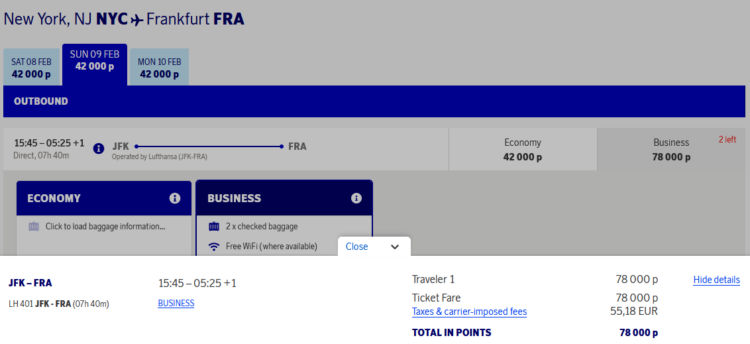 Eurobonus Praemienflug Lufthansa Business Class New York Frankfurt