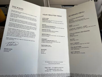 Fiji Airways Business Class Airbus A330 200 Nadi Sydney Menu 2
